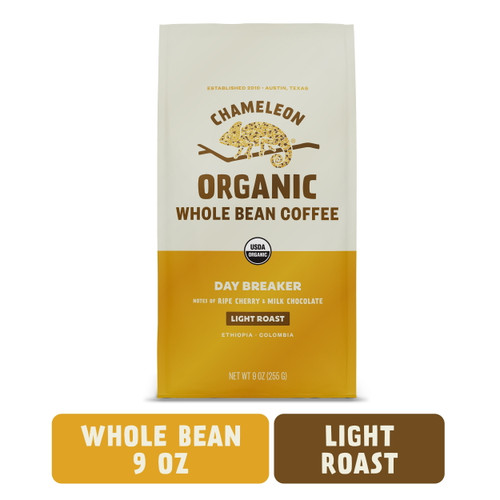 Chameleon Organic Day Breaker, Light Roast, Whole Bean Coffee, 9 Oz Bag